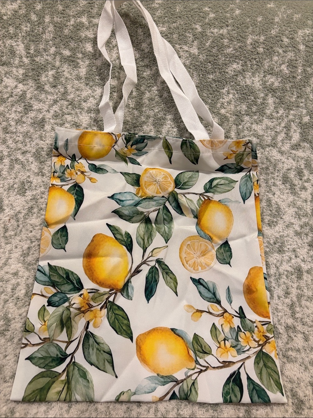 Lemons Botanical Poly Canvas Tote Bag NWT 13.25”x15.75”